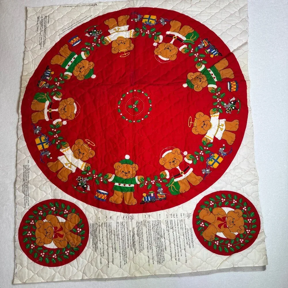 Vintage Pre-quilted Teddy Bear Christmas Tree Skirt Panel